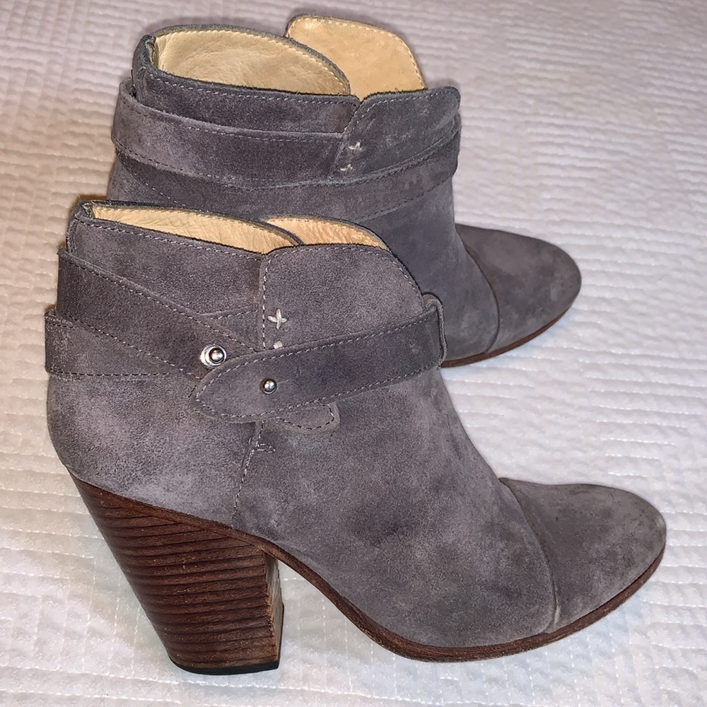 Rag & Bone Harrow Grey Suede Block Heel Criss Cross Strap Ankle Booties, 8/38
